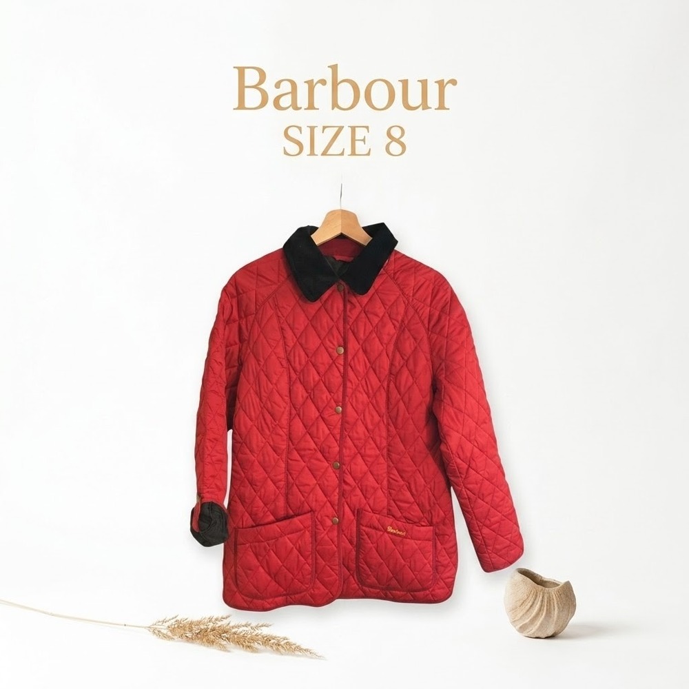 Barbour Quilted Jacket Red Corduroy Collar Women Size 8 Gorpcore Archive